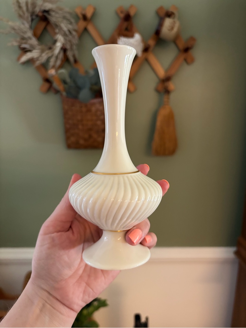 Elegant Lenox White Glass Bud Vase with Subtle Gold Trim
